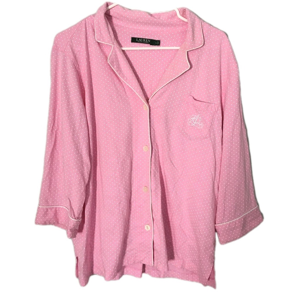 Lauren Ralph Lauren Shirt Womens Large Pink Polka Dot Pajama Top Sleepwear
